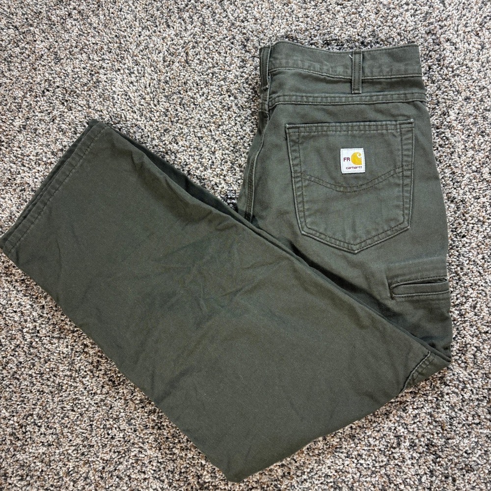 Carhartt FR Men 34x30 Flame Resistant Loose Fit Work Pants Moss Green FRB159-MOS